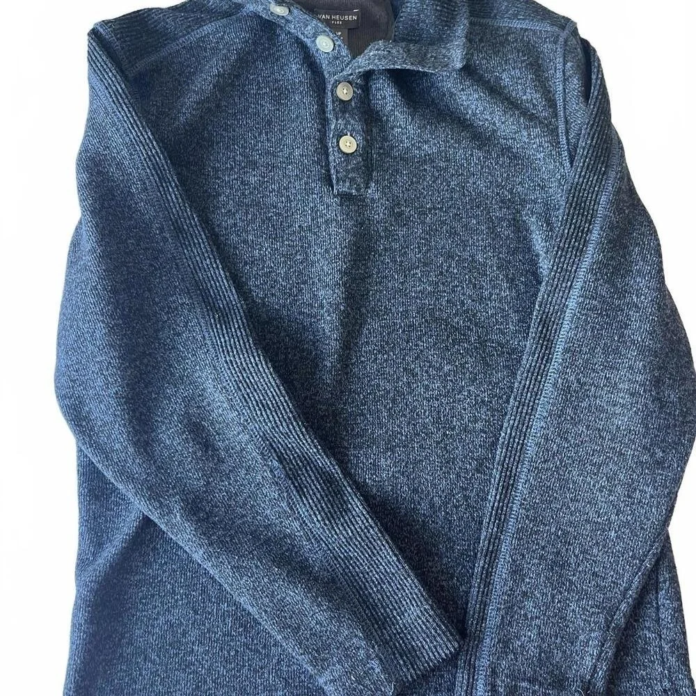Van Heusen Blue Long‎ Sleeve 3 Button Placket Henley Sweater Small Pullover